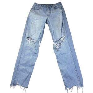 American Eagle Curvy Mom Jeans Womens 4 Blue Light Wash High Rise Distressed